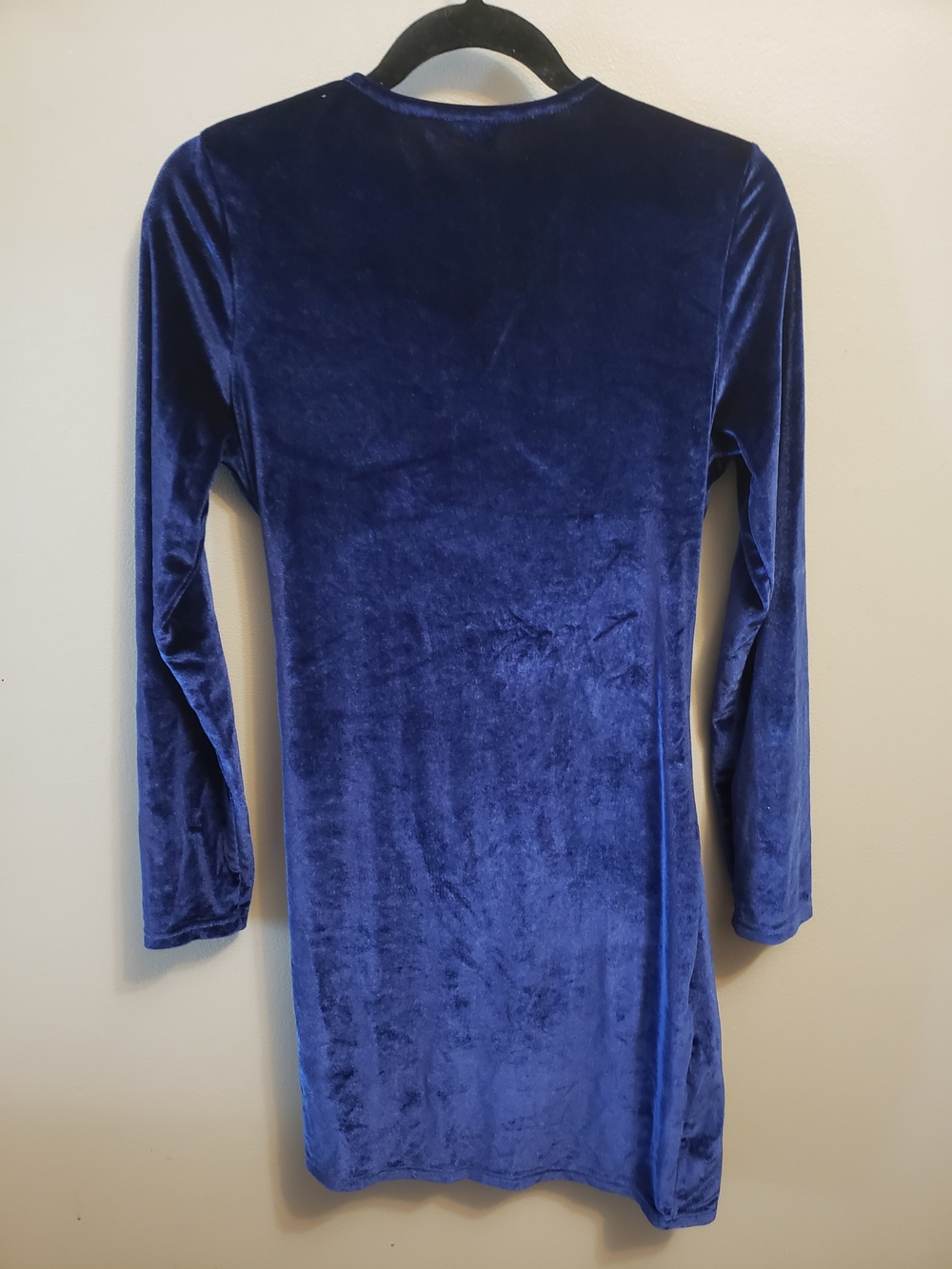 SHEIN Royal Blue Long Sleeve Velvet Wrap Bodycon Dress - Picture 12 of 12